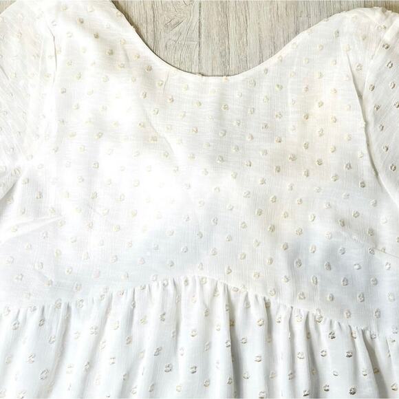 White Eyelet Gold Dot Summer Mini Dress Small Boho Sundress Babydoll Dress - Picture 3 of 6